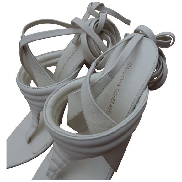 Gia x Silvia Tcherassi Leather Sandals with Wrap Around Straps In White Size 39 - Picture 5 of 12